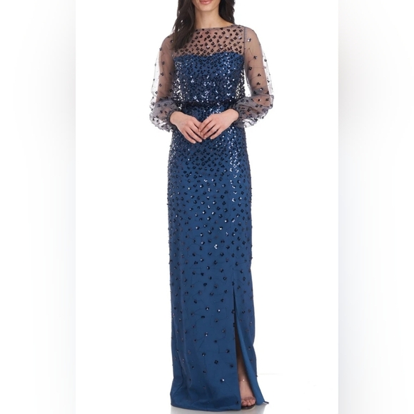 Elegant Blue Sequin Evening Gown - Picture 1 of 5